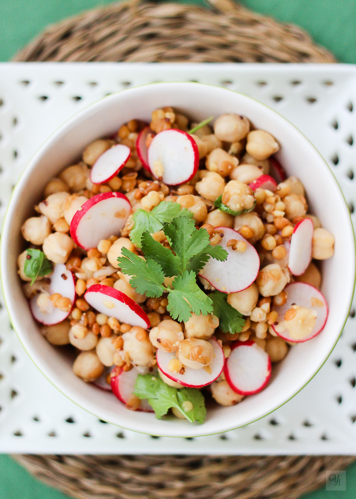 Ensalada de legumbres, rabanitos y cilantro