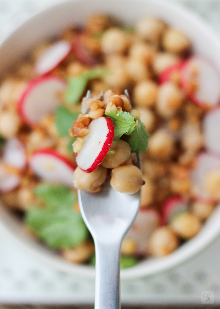 Ensalada de legumbres, rabanitos y cilantro