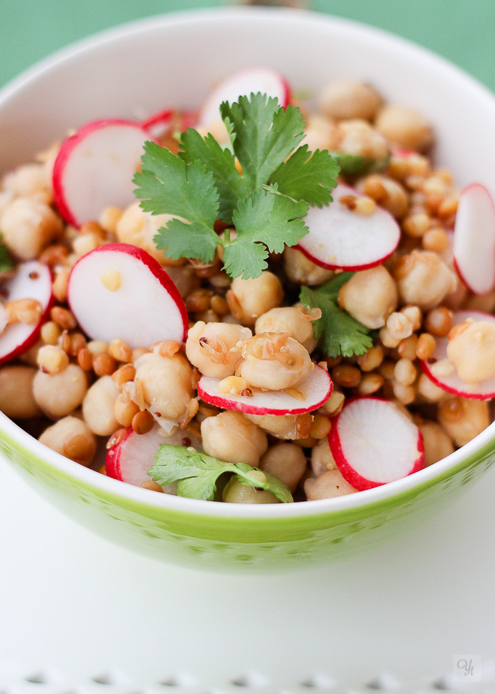 Ensalada de legumbres, rabanitos y cilantro