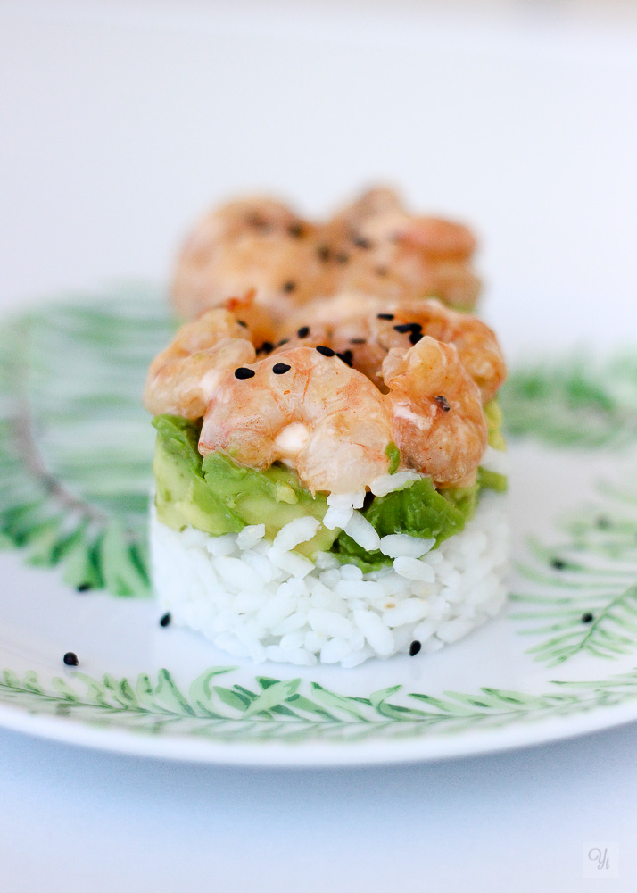 Arroz con aguacate y gambas