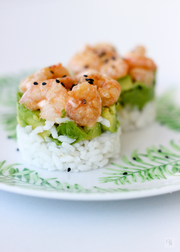 Arroz con aguacate y gambas