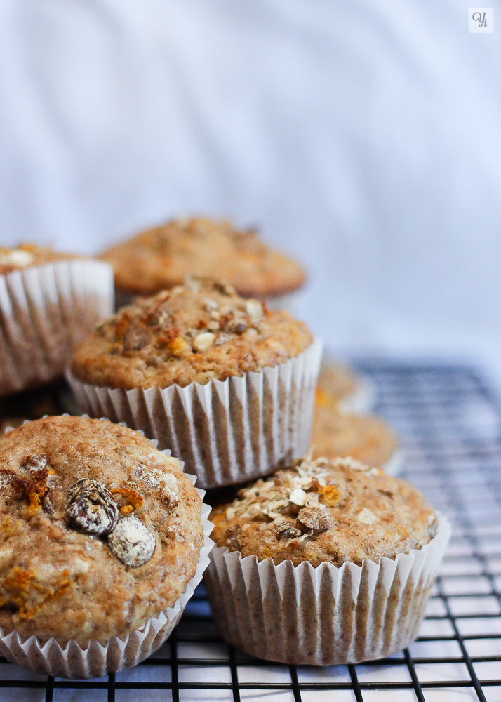 Magdalenas de muesli, manzana y naranja