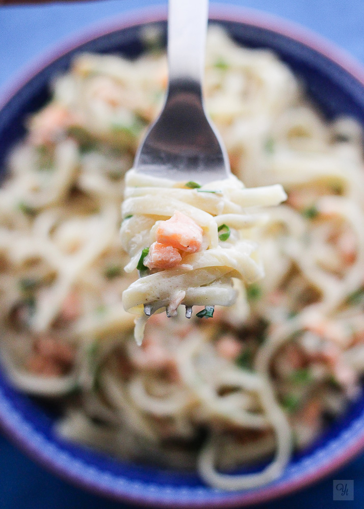 Pasta con salmón ahumado